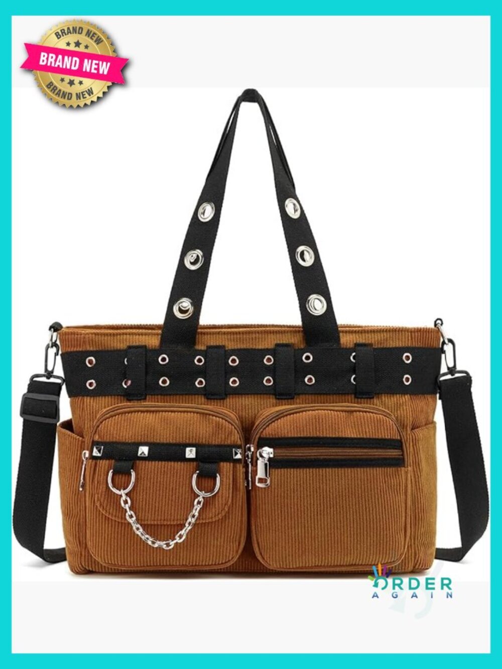 Corduroy Gothic Tote Bag with Zipper Y2K Hobo Shoulder Purse for College Work